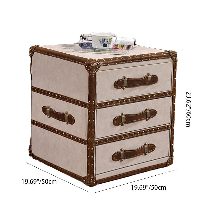 Contemporary Industrial Style Rectangular PU Leather Plywood Side Table 3-Drawer For Living Room