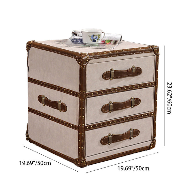 Contemporary Industrial Style Rectangular PU Leather Plywood Side Table 3-Drawer For Living Room