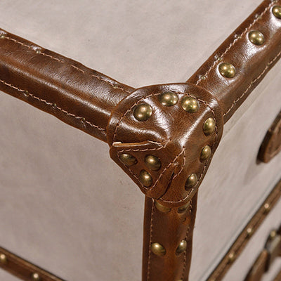 Zeitgenössischer industrieller Stil rechteckiger Leder-Metall-Beistelltisch mit 3 Schubladen für das Wohnzimmer 