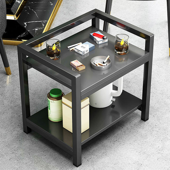 Mesa auxiliar moderna minimalista cuadrada/rectangular de MDF y acero al carbono de 2 niveles para sala de estar 