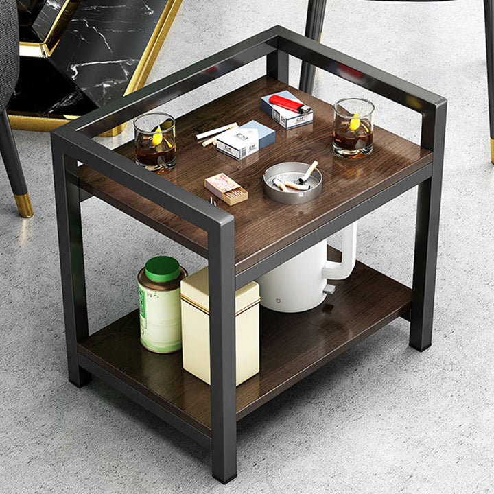 Mesa auxiliar moderna minimalista cuadrada/rectangular de MDF y acero al carbono de 2 niveles para sala de estar 