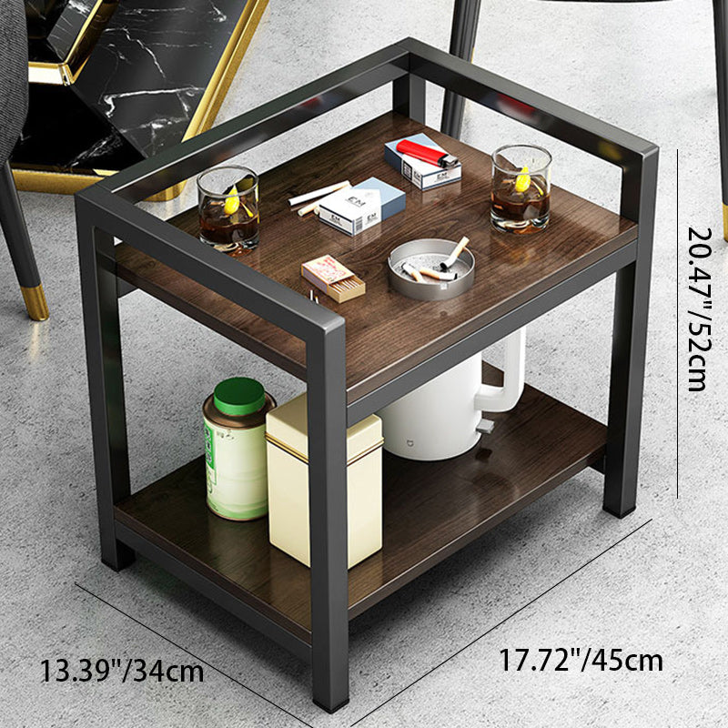 Mesa auxiliar moderna minimalista cuadrada/rectangular de MDF y acero al carbono de 2 niveles para sala de estar 