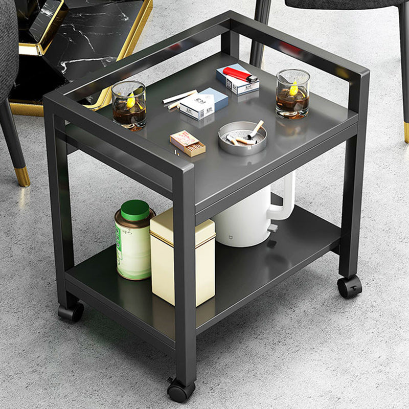 Mesa auxiliar moderna minimalista cuadrada/rectangular de MDF y acero al carbono de 2 niveles para sala de estar 