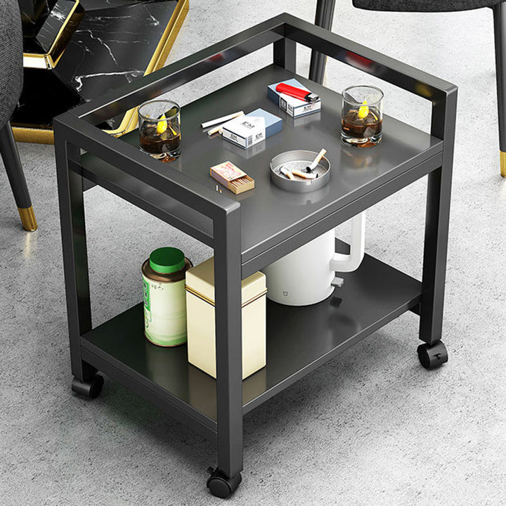 Mesa auxiliar moderna minimalista cuadrada/rectangular de MDF y acero al carbono de 2 niveles para sala de estar 