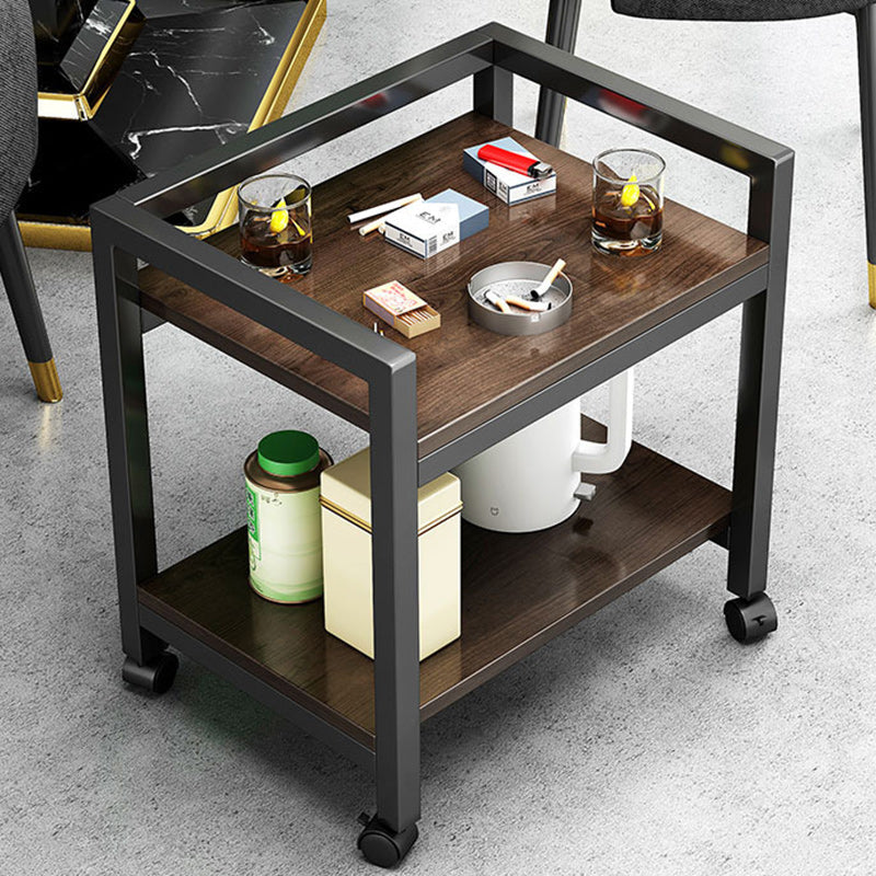 Mesa auxiliar moderna minimalista cuadrada/rectangular de MDF y acero al carbono de 2 niveles para sala de estar 