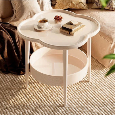 Table d'appoint moderne minimaliste en forme de trèfle, cylindre rond, en panneau de densité métallique à 2 niveaux pour le salon 