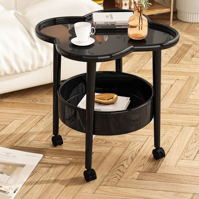 Table d'appoint moderne minimaliste en forme de trèfle, cylindre rond, en panneau de densité métallique à 2 niveaux pour le salon 