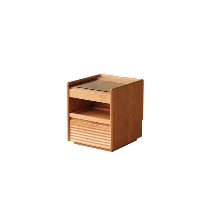 Moderner Retro-Nachttisch aus Sperrholz und Glas in Würfelform mit 3 Schubladen für das Schlafzimmer 
