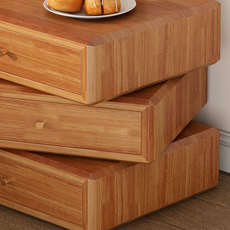 Mesita de noche giratoria de madera de caucho cuadrada de estilo retro contemporáneo con 3 cajones, armario de almacenamiento multifuncional para dormitorio 