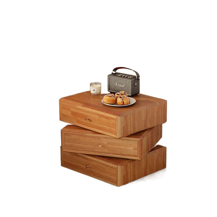 Mesita de noche giratoria de madera de caucho cuadrada de estilo retro contemporáneo con 3 cajones, armario de almacenamiento multifuncional para dormitorio 