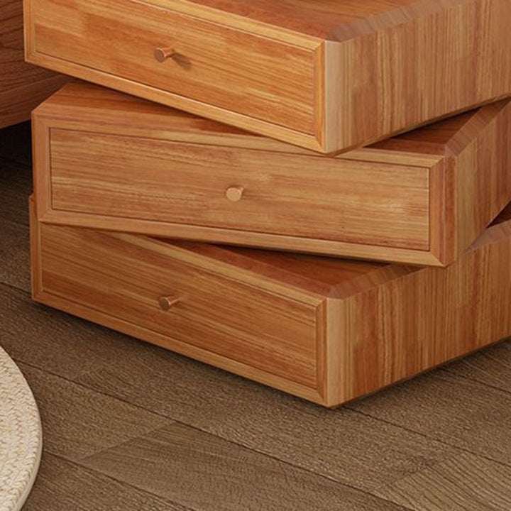 Mesita de noche giratoria de madera de caucho cuadrada de estilo retro contemporáneo con 3 cajones, armario de almacenamiento multifuncional para dormitorio 