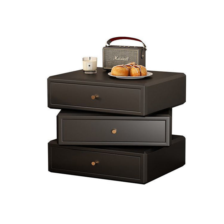 Mesita de noche giratoria de madera de caucho cuadrada de estilo retro contemporáneo con 3 cajones, armario de almacenamiento multifuncional para dormitorio 