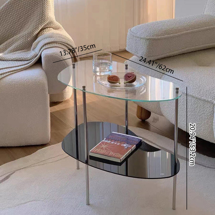 Modern Simplicity Curved Glass Top Stainless Steel Coffee Table 2-Tier For Living Room