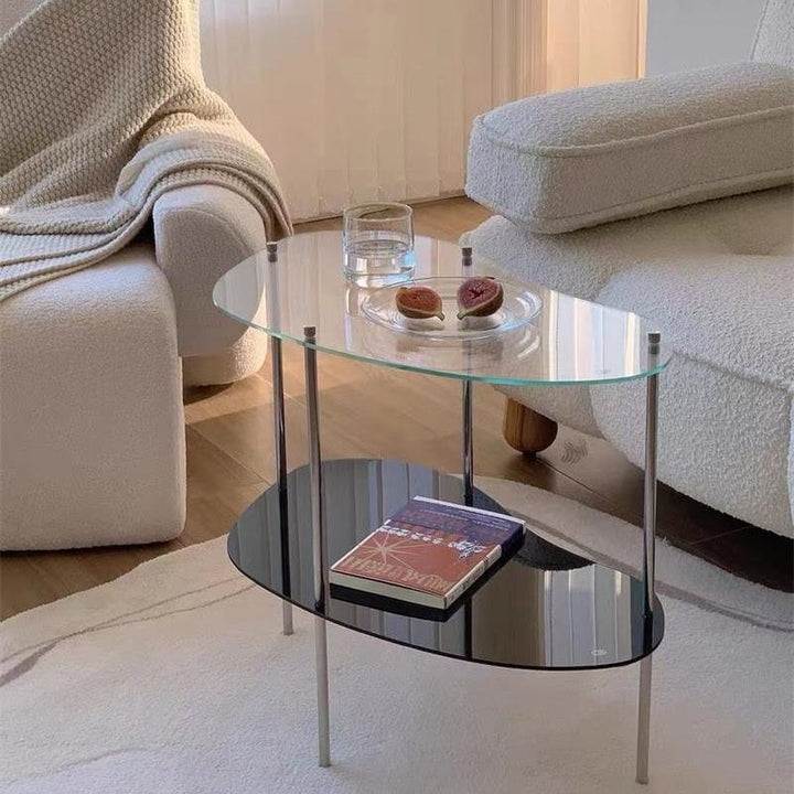 Modern Simplicity Curved Glass Top Stainless Steel Coffee Table 2-Tier For Living Room