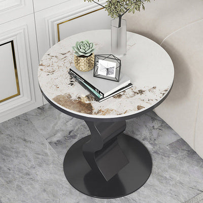 Mesa de Centro Contemporánea de Lujo con Tapa de Piedra Sinterizada y Base Corrugada para Sala de Estar 