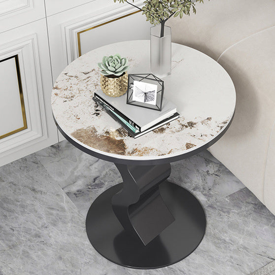 Mesa de Centro Contemporánea de Lujo con Tapa de Piedra Sinterizada y Base Corrugada para Sala de Estar 
