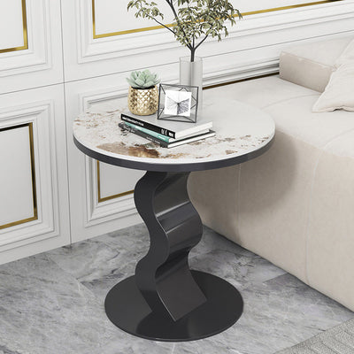 Mesa de Centro Contemporánea de Lujo con Tapa de Piedra Sinterizada y Base Corrugada para Sala de Estar 