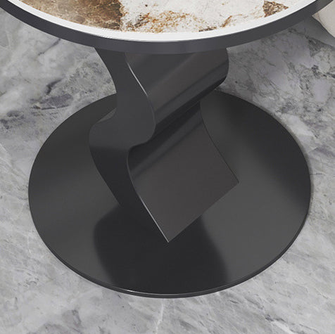 Mesa de Centro Contemporánea de Lujo con Tapa de Piedra Sinterizada y Base Corrugada para Sala de Estar 