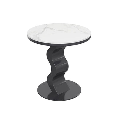 Mesa de Centro Contemporánea de Lujo con Tapa de Piedra Sinterizada y Base Corrugada para Sala de Estar 