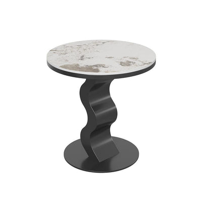 Mesa de Centro Contemporánea de Lujo con Tapa de Piedra Sinterizada y Base Corrugada para Sala de Estar 