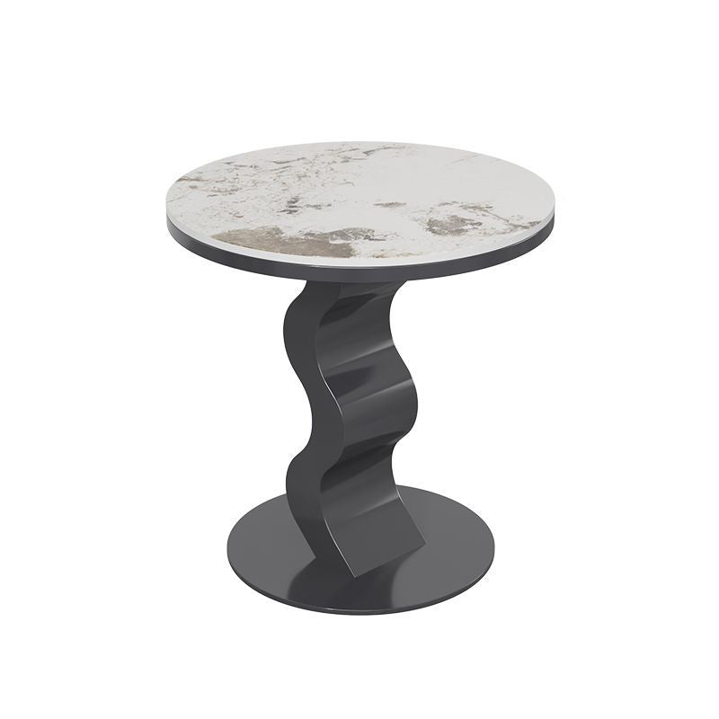 Mesa de Centro Contemporánea de Lujo con Tapa de Piedra Sinterizada y Base Corrugada para Sala de Estar 