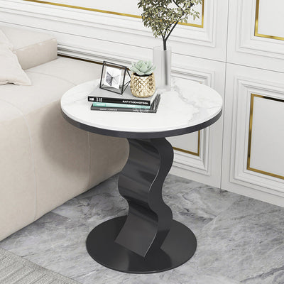 Mesa de Centro Contemporánea de Lujo con Tapa de Piedra Sinterizada y Base Corrugada para Sala de Estar 