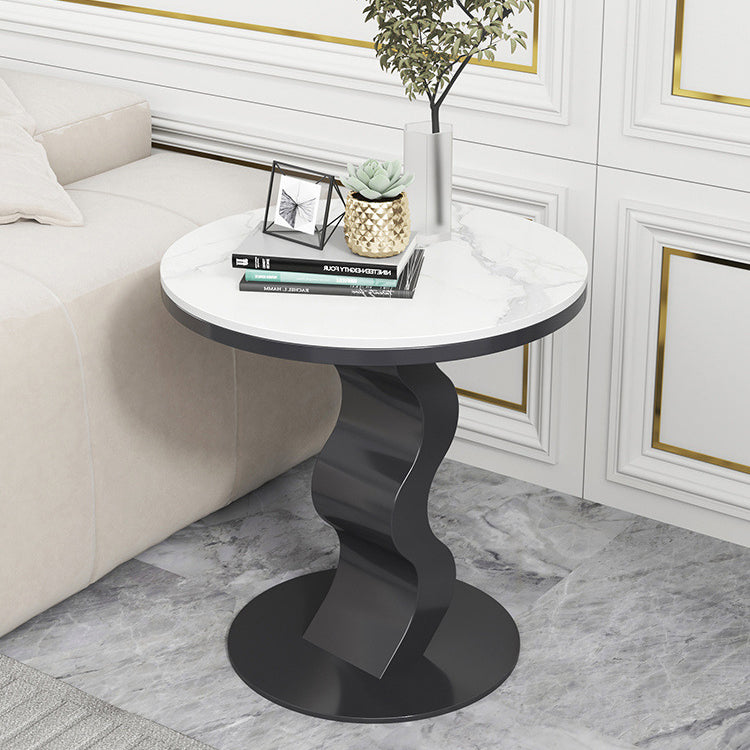 Mesa de Centro Contemporánea de Lujo con Tapa de Piedra Sinterizada y Base Corrugada para Sala de Estar 