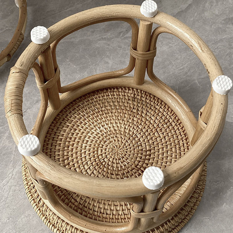 Mesa de centro redonda contemporánea boho con base de ratán tejido para sala de estar 