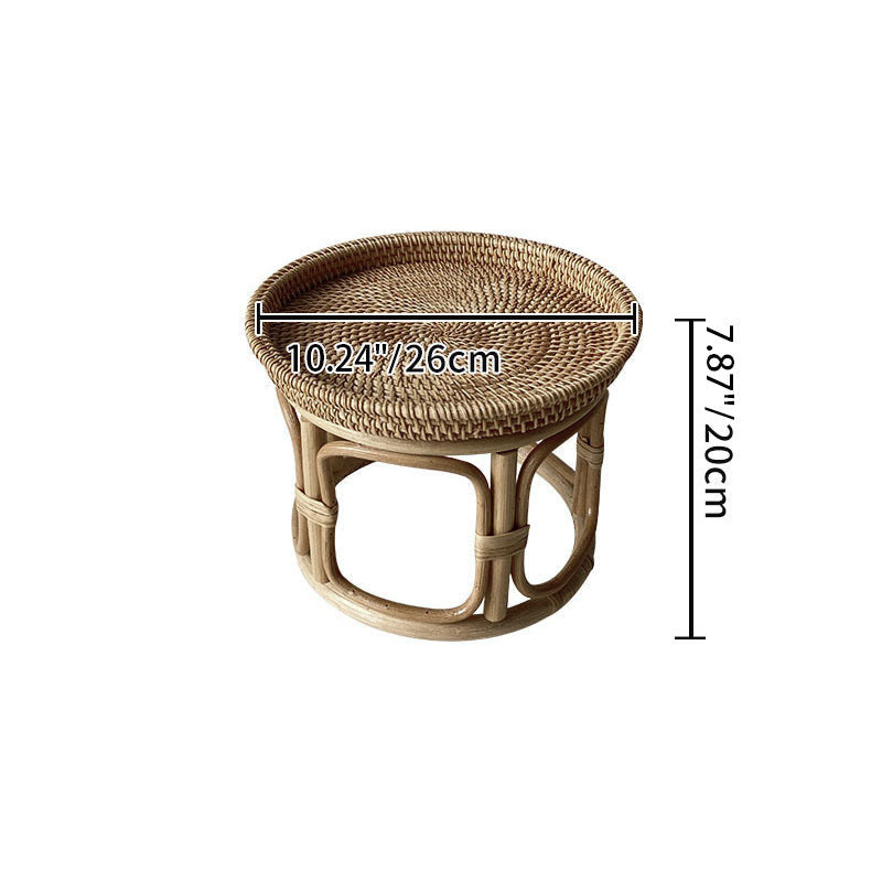 Mesa de centro redonda contemporánea boho con base de ratán tejido para sala de estar 