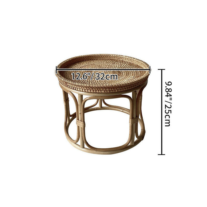 Mesa de centro redonda contemporánea boho con base de ratán tejido para sala de estar 