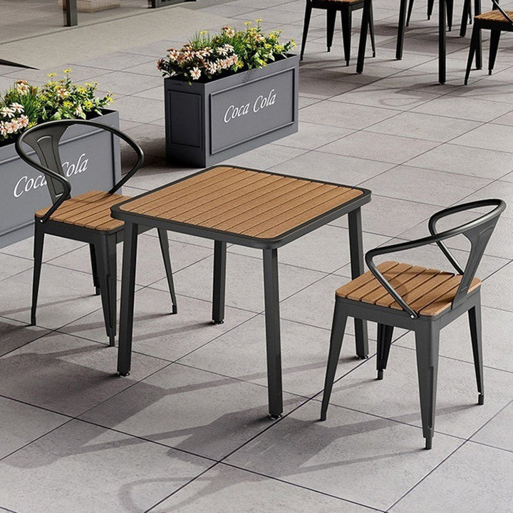 Modern Minimalist Square Slat Splicing PS Top Iron Frame Dining Table For Dining Room
