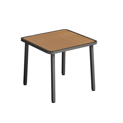 Table à manger moderne minimaliste avec dessus en lattes carrées et cadre en fer pour salle à manger 
