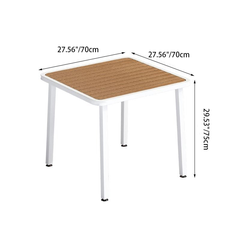 Table à manger moderne minimaliste avec dessus en lattes carrées et cadre en fer pour salle à manger 