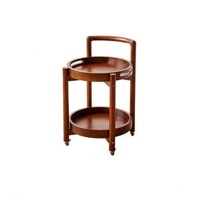 Traditional Vintage Round Solid Wood End Table 2-Tier Casters For Living Room