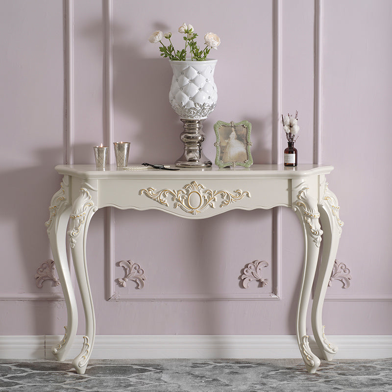 Traditional European Solid Wood Top Arc Carved Legs Console Table End Table For Entryway