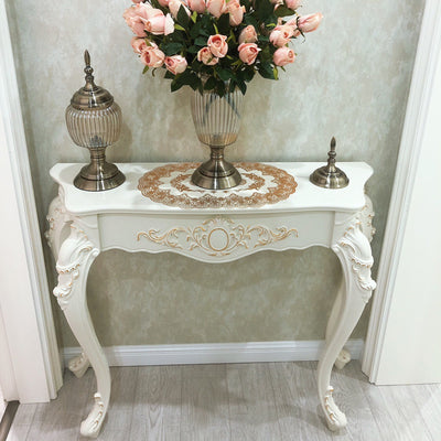 Traditional European Solid Wood Top Arc Carved Legs Console Table End Table For Entryway