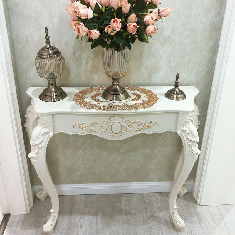 Traditional European Solid Wood Top Arc Carved Legs Console Table End Table For Entryway
