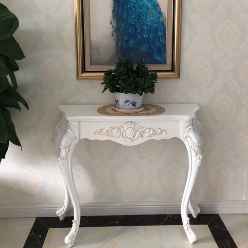 Traditional European Solid Wood Top Arc Carved Legs Console Table End Table For Entryway