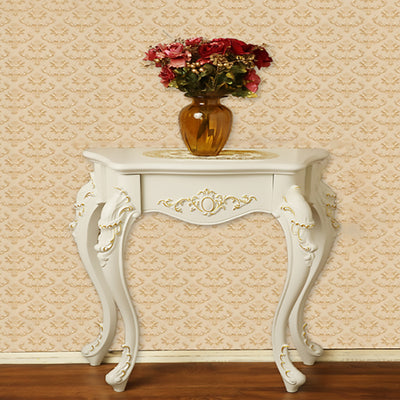 Traditional European Solid Wood Top Arc Carved Legs Console Table End Table For Entryway