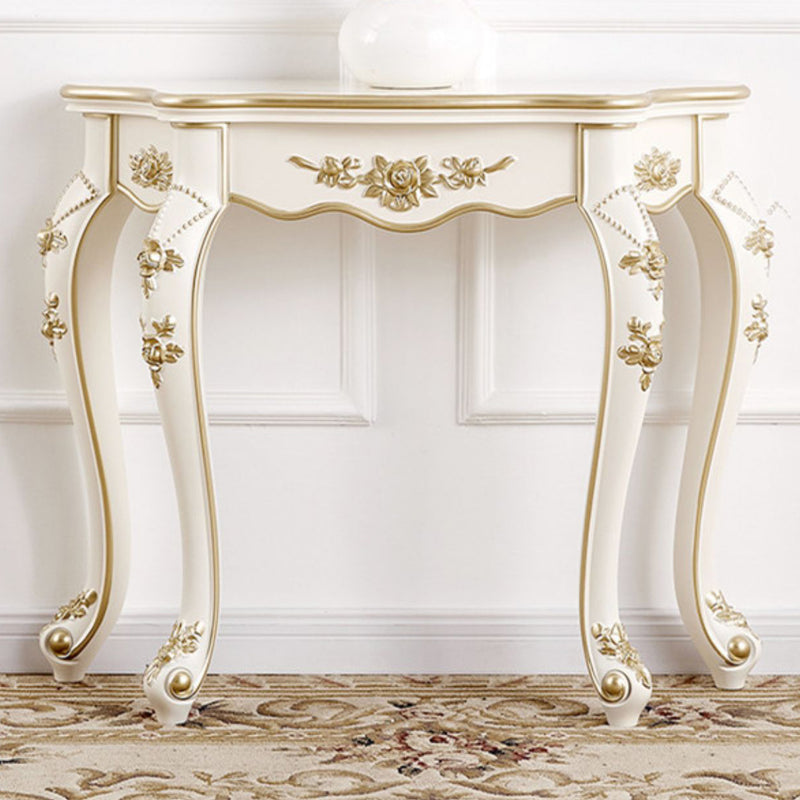Traditional European Carving Curved Solid Wood Top Console Table End Table For Entryway