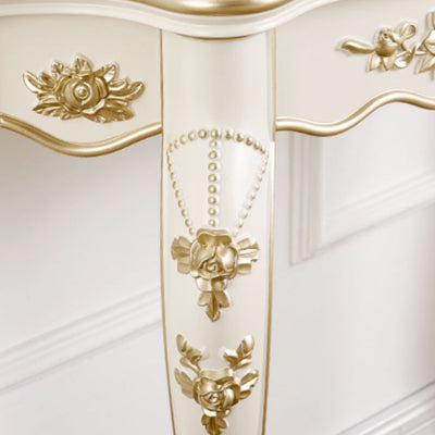 Traditional European Carving Curved Solid Wood Top Console Table End Table For Entryway