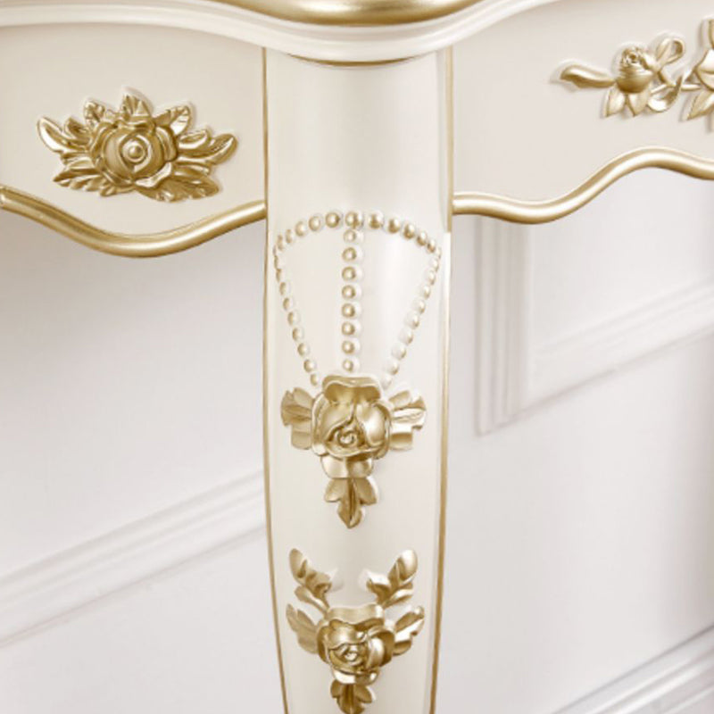 Traditional European Carving Curved Solid Wood Top Console Table End Table For Entryway