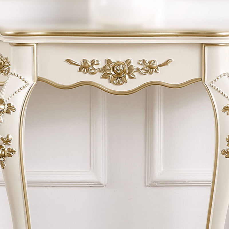 Traditional European Carving Curved Solid Wood Top Console Table End Table For Entryway