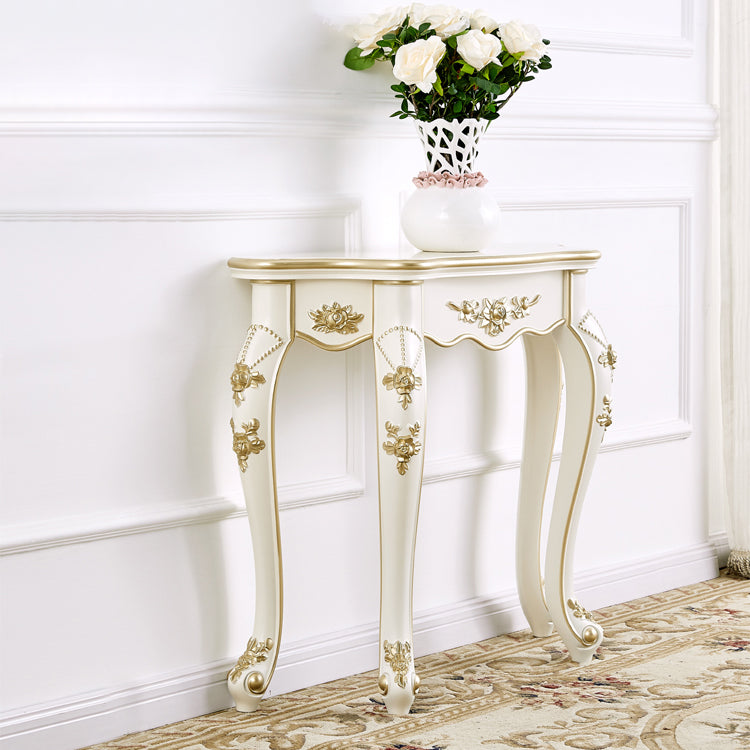 Traditional European Carving Curved Solid Wood Top Console Table End Table For Entryway