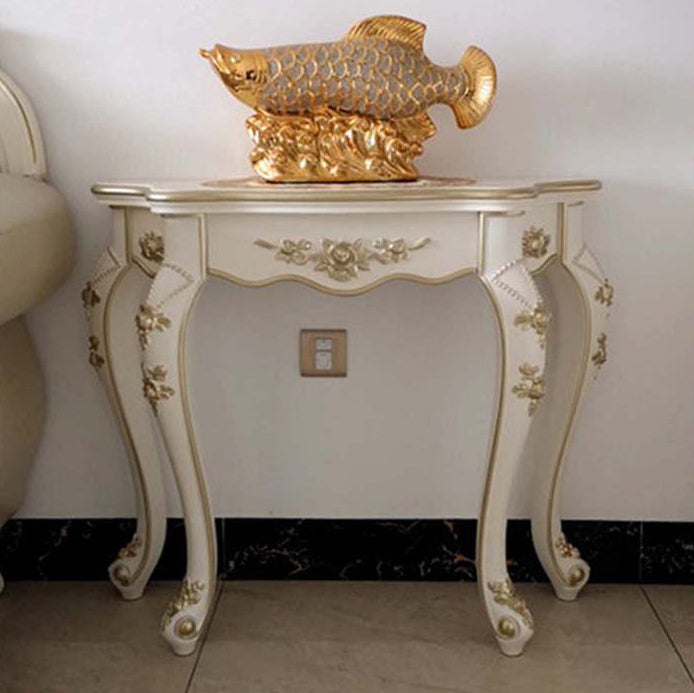 Traditional European Carving Curved Solid Wood Top Console Table End Table For Entryway