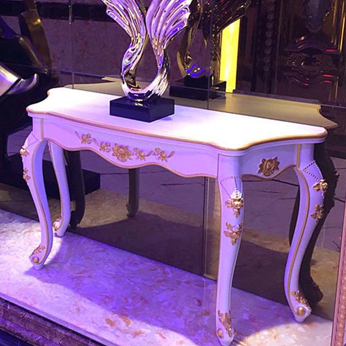 Traditional European Carving Curved Solid Wood Top Console Table End Table For Entryway