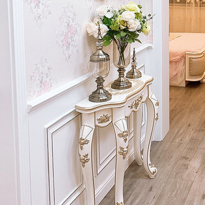 Traditional European Carving Curved Solid Wood Top Console Table End Table For Entryway