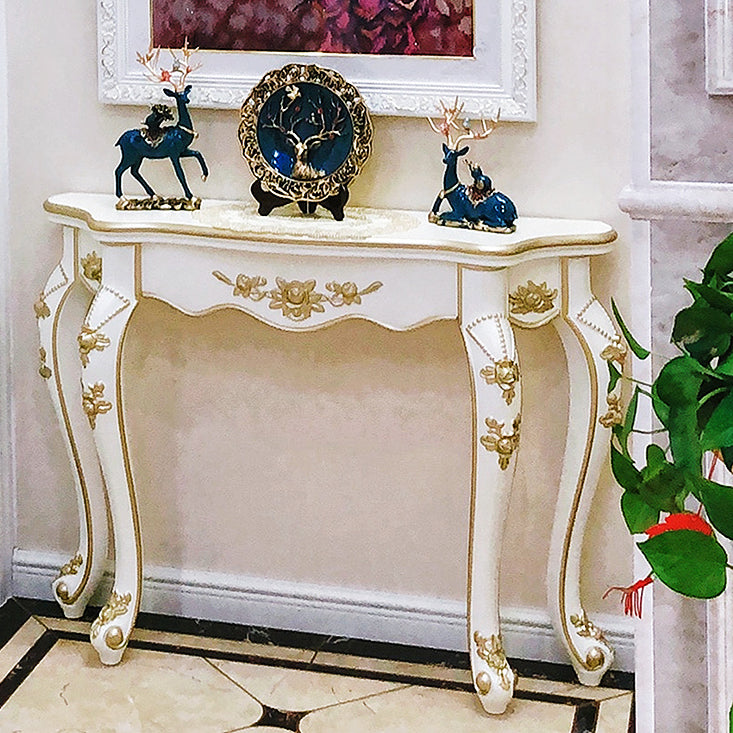 Traditional European Carving Curved Solid Wood Top Console Table End Table For Entryway