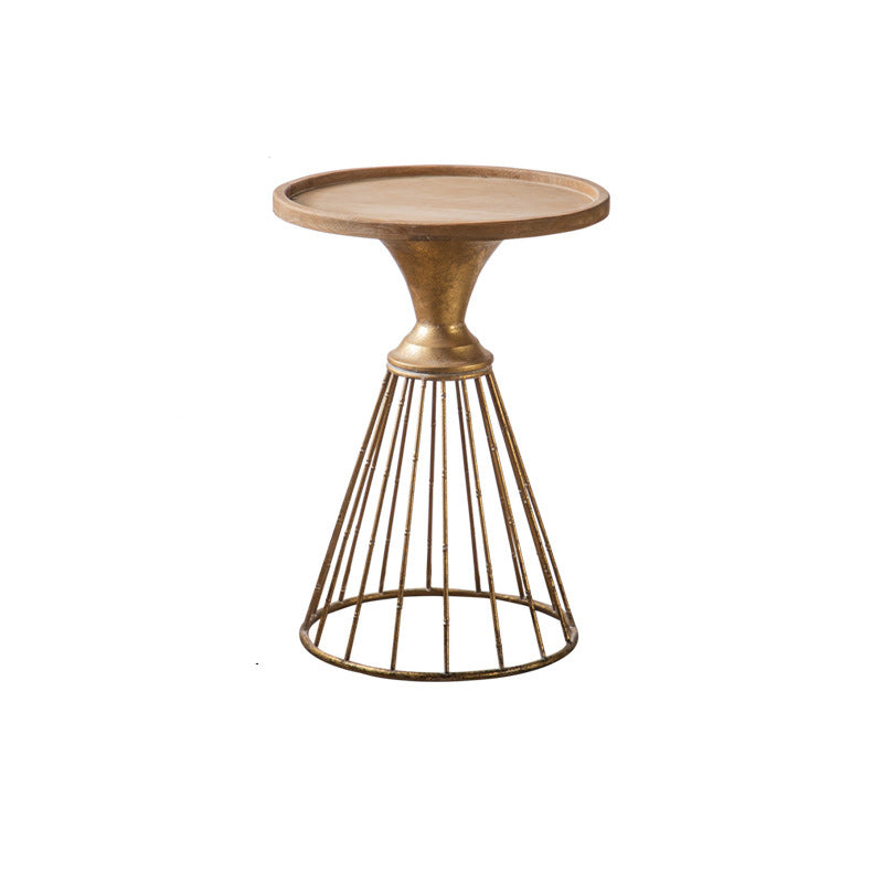Traditional Japanese Round Fir Wood Tray Top Iron Base Coffee Table For Living Room