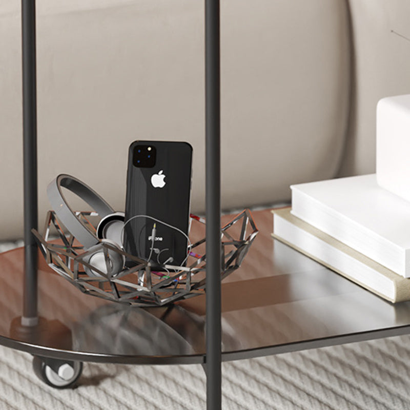 Contemporary Luxury Oval Marble Top Carbon Steel Side Table 2-Tier Casters For Living Room